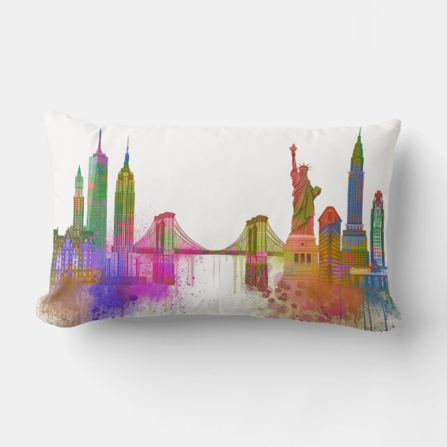 Coussin Rectangle New York Skyline - Arc en ciel (Recto)