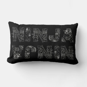 Coussin Rectangle Ninja Texte Blanc Élégant Sur Noir