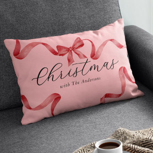 Coussin Rectangle Noël de la famille Bow rouge rose
