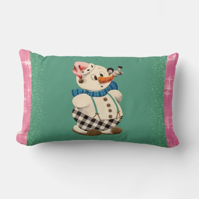 Coussin Rectangle Noël de Snowman Vintage (Recto)