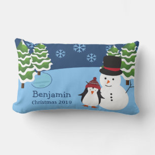 Coussin Rectangle Noël des manchots et des motoneiges