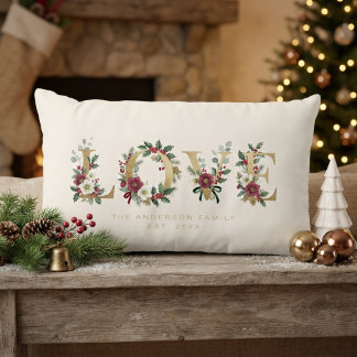 Coussin Rectangle Noël doré AMOUR Holly & Feuillage MH26