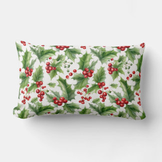 Coussin Rectangle Noël Holly Feuilles Et Baies Rouges Sans Fil