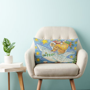 Coussin Rectangle Noël mignon avec lapin comme Père Noël sur Hibou