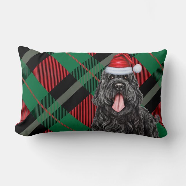 Coussin Rectangle Noël Noir Russe Terrier Chien de vacances Plaid (Recto)