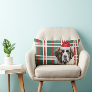 Coussin Rectangle Noël pour amateur de chien Saint-Bernard carreaux