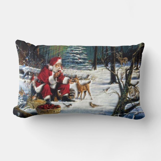 Coussin Rectangle Noël traditionnel Père Noël en parc (Recto)