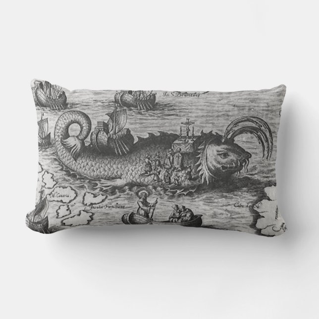 Coussin Rectangle Noir/blanc de monstre de mer/carreau de Kraken (Recto)