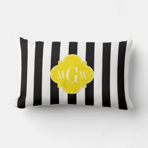 Coussin Rectangle Noir Blanc Rayure Brillant Jaune Quatrefoil 3 Mono