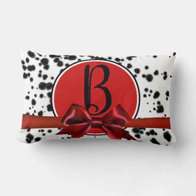 Coussin Rectangle Noir Blanc Rouge Bow Dalmatie Spots Anniversaire (Recto)