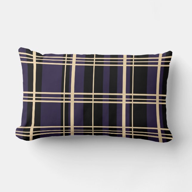 Coussin Rectangle Noir Plaid Traditionnel, Crème Beurre, Plum Foncé (Recto)