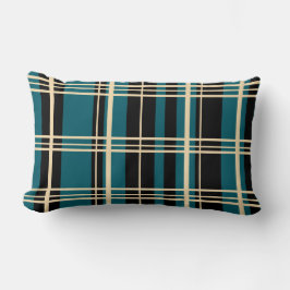 Coussin Rectangle Noir Plaid Traditionnel, Crème Beurre, Turquoise f