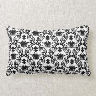 Coussin Rectangle Noir sur le motif blanc de damassé de tulipe