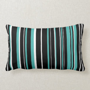 Coussin Rectangle Noir, Vert Bleu Vert-de-gris, Rayure de code-barre