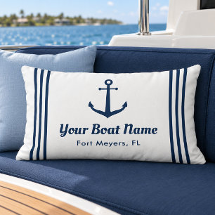 Coussin Rectangle Nom de bateau à rayures d'ancre de marine blanche