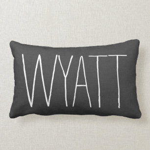 Coussin Rectangle Nom de charbon de bois rustique Monogramme