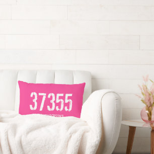 Coussin Rectangle Nom de famille du code postal rose blanc