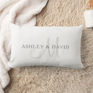 Coussin Rectangle Nom de famille élégant Monogramme   Blanc & Gris