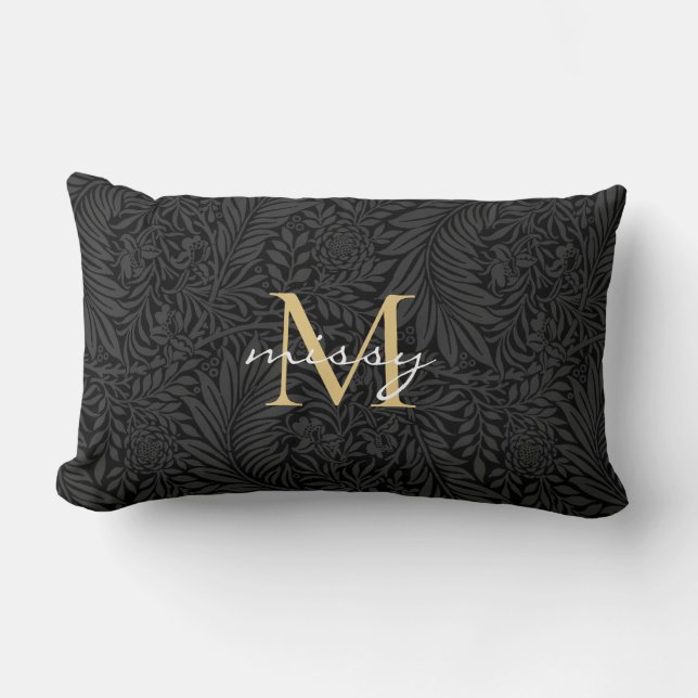 Coussin Rectangle Nom de l'animal de compagnie Black Botanical Gold  (Recto)