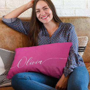 Coussin Rectangle Nom de script de calligraphie élégant blanc scinti