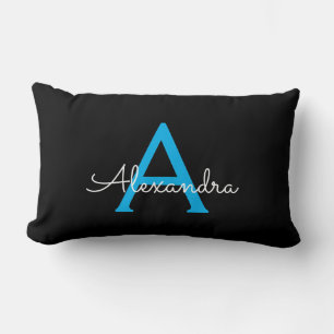 Coussin Rectangle Nom du monogramme de la fille en noir bleu