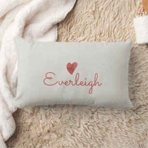 Coussin Rectangle Nom du script rouge mignon Coeur