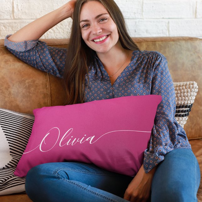 Coussin Rectangle Nom en calligraphie blanche avec reflets roses (Créateur téléchargé)