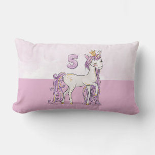 Coussin Rectangle Nom personnalisé 5e anniversaire Cheval rose avec 