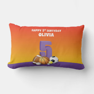 Coussin Rectangle Nom personnalisé Fille 5e anniversaire Sports Ball