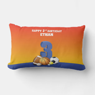 Coussin Rectangle Nom personnalisé Garçon 3e anniversaire Sports Bal