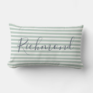 Coussin Rectangle Nom personnalisé Motif élégant de bandes vert et b