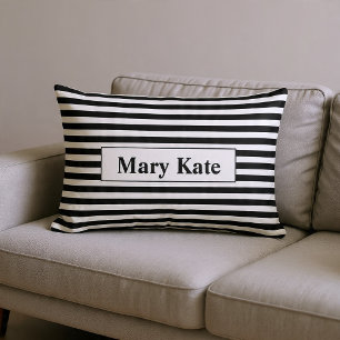 Coussin Rectangle Nom personnalisé rayures noir/blanc