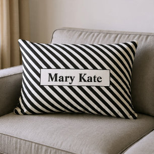 Coussin Rectangle Nom personnalisé rayures noir/blanc