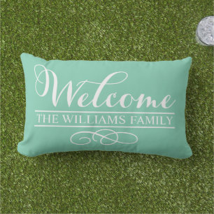 Coussin Rectangle Nom personnalisé vert de la Monnaie d'accueil