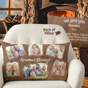 Coussin Rectangle Nom photo de grand-père personnalisé rustique