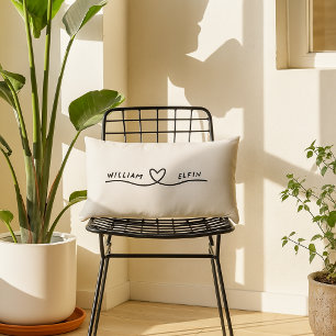 Coussin Rectangle Noms de Couple Cœur Noir et Blanc Personnalisés