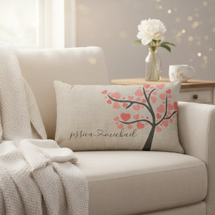 Coussin Rectangle Noms de couple d'arbre d'amour romantique rustique