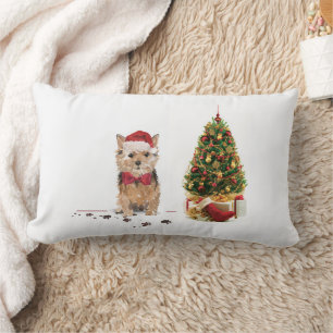 Coussin Rectangle Norfolk Terrier Drôle chien de Noël avec arbre
