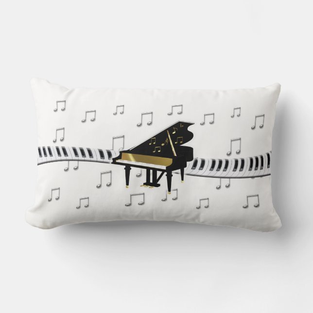 Coussin Rectangle Notes de musique de clavier de piano à queue (Recto)