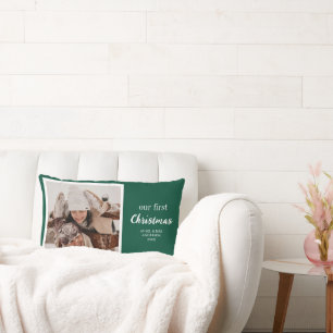 Coussin Rectangle Notre Premier Noël Nouveaux Mariés Photo Script Ve