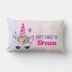 Coussin Rectangle N'oubliez pas de Rêver Licorne Rose Mignonne