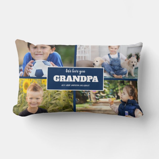 Coussin Rectangle Nous vous aimons Papi 4 Photo Bleu marine   (Recto)