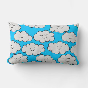 Coussin Rectangle Nuages souriants mignons sur un fond bleu vif
