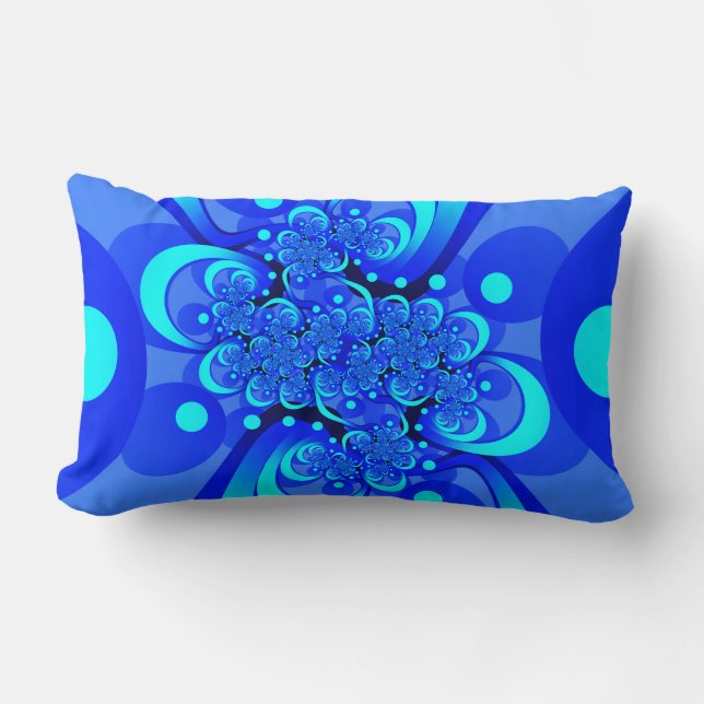 Coussin Rectangle Nuances de bleu Art fractal abstrait moderne (Recto)