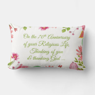 Coussin Rectangle Nun Religious 70e Anniversaire Fleurs aquarelles