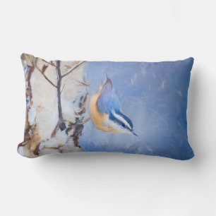 Coussin Rectangle Nuthatch à poitrine rouge Peinture d'art original