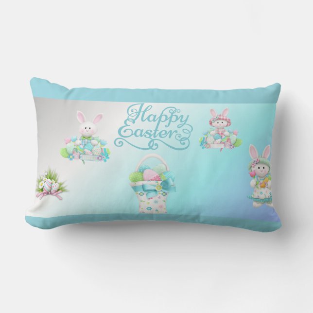 Coussin Rectangle Oeufs de Pâques Pastel et Mug de lapin (Recto)