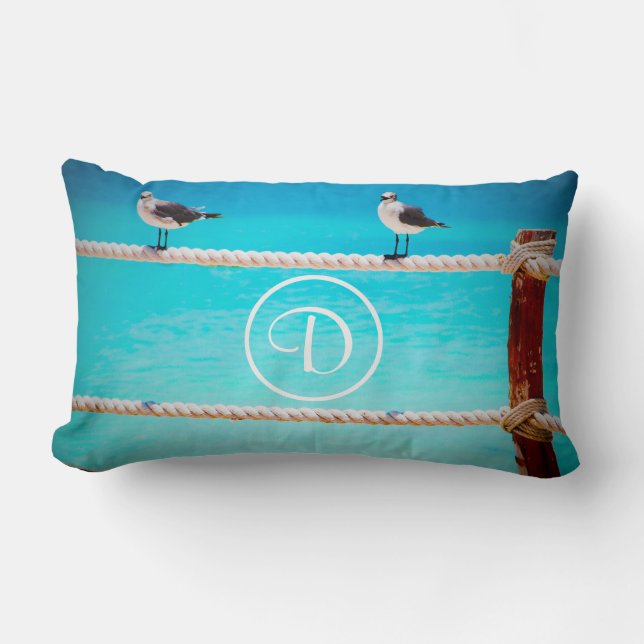 Coussin Rectangle Oiseau de mer Turquoise Océan Photo Personnalisé M (Recto)