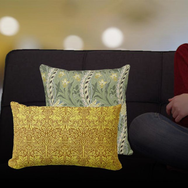 Coussin Rectangle Oiseau d'or de Woodland Rabbit William Morris Moti (Créateur téléchargé)