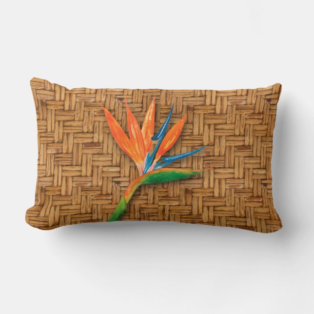 Coussin Rectangle Oiseau du Paradis Motif en osier tissé (Recto)
